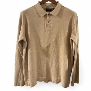 Retro Men’s Beige Long Sleeve Polo Shirt Size Large